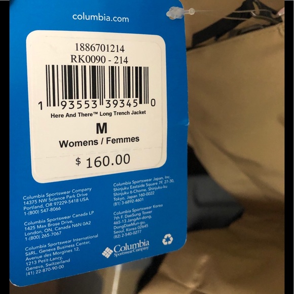 NWOT Columbia classic Long Trench Jacket- size M - Picture 4 of 6